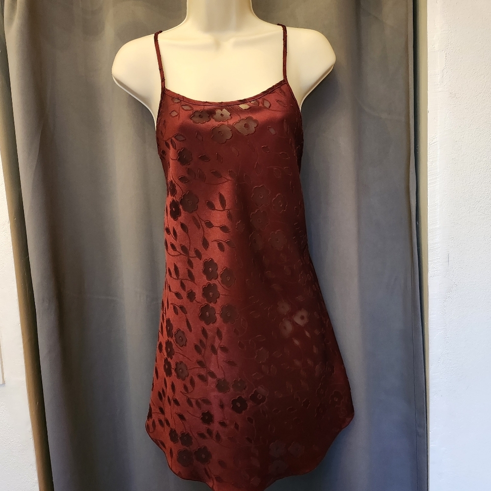 Vtg Smocked Maroon burgundy Slip dress Vintage flowery size S women